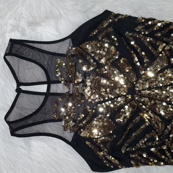 bebe black with gold sequin mini dress - Picture 2 of 10